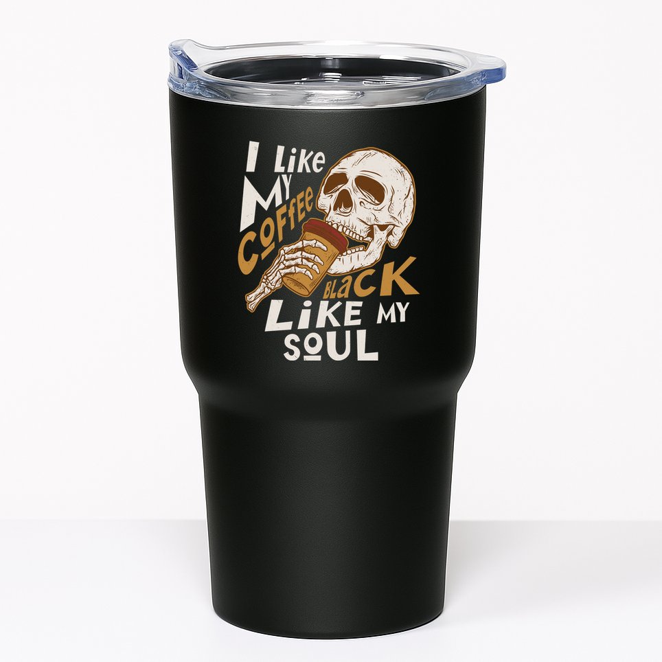 Funny I Like My Coffee Black Like My Soul Skeleton Coffee Lover Tumbler