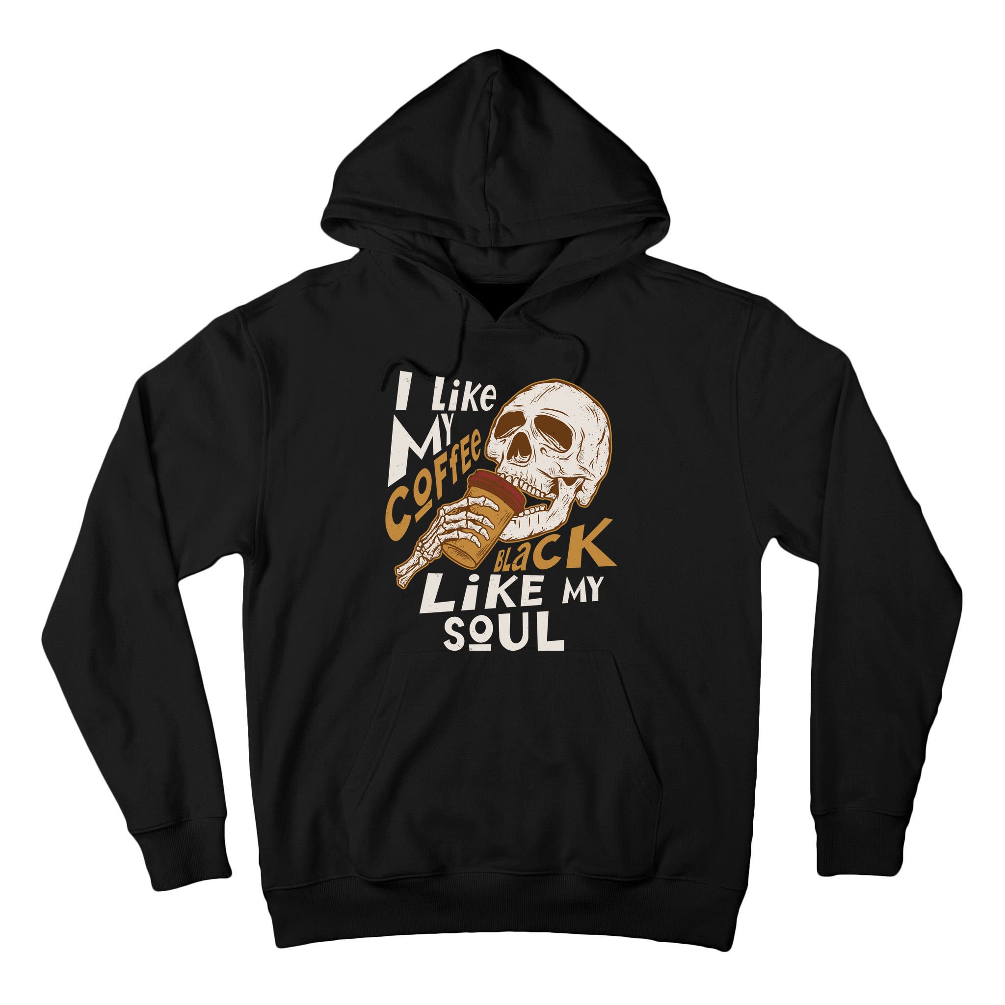 Funny I Like My Coffee Black Like My Soul Skeleton Coffee Lover Tall Hoodie
