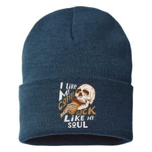 Funny I Like My Coffee Black Like My Soul Skeleton Coffee Lover Sustainable Knit Beanie