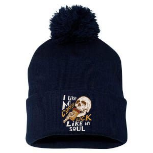 Funny I Like My Coffee Black Like My Soul Skeleton Coffee Lover Pom Pom 12in Knit Beanie