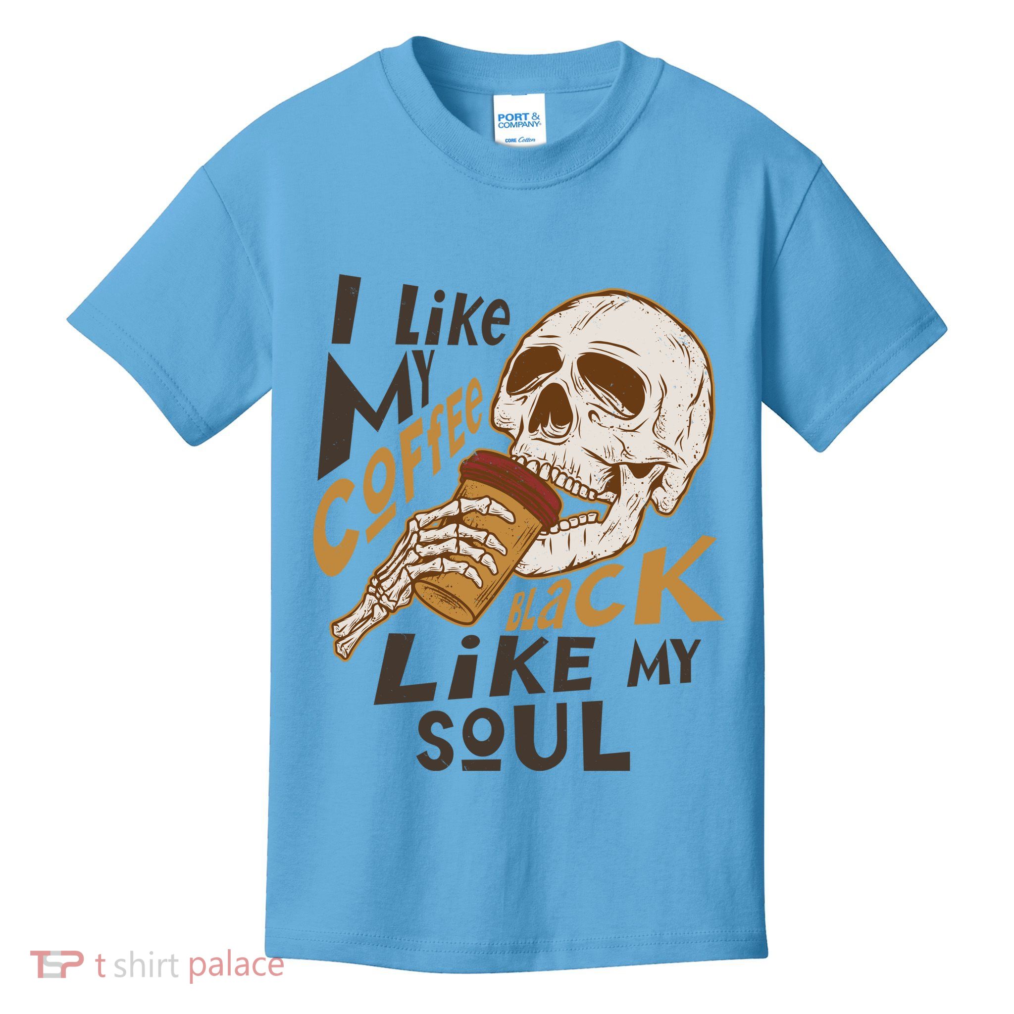 Funny I Like My Coffee Black Like My Soul Skeleton Coffee Lover Kids T-Shirt