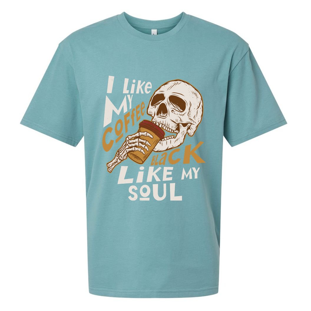 Funny I Like My Coffee Black Like My Soul Skeleton Coffee Lover Sueded Cloud Jersey T-Shirt
