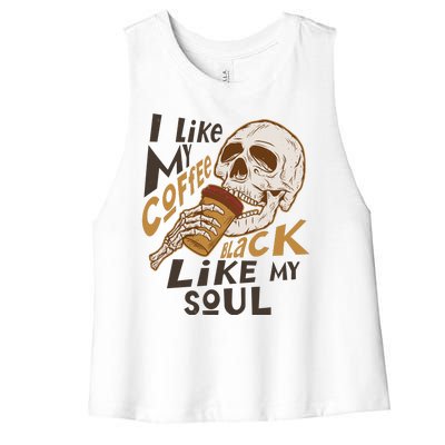 Funny I Like My Coffee Black Like My Soul Skeleton Coffee Lover Women's Racerback Cropped Tank