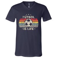 Futbol Is Life Football Lover Soccer Funny Vintage V-Neck T-Shirt