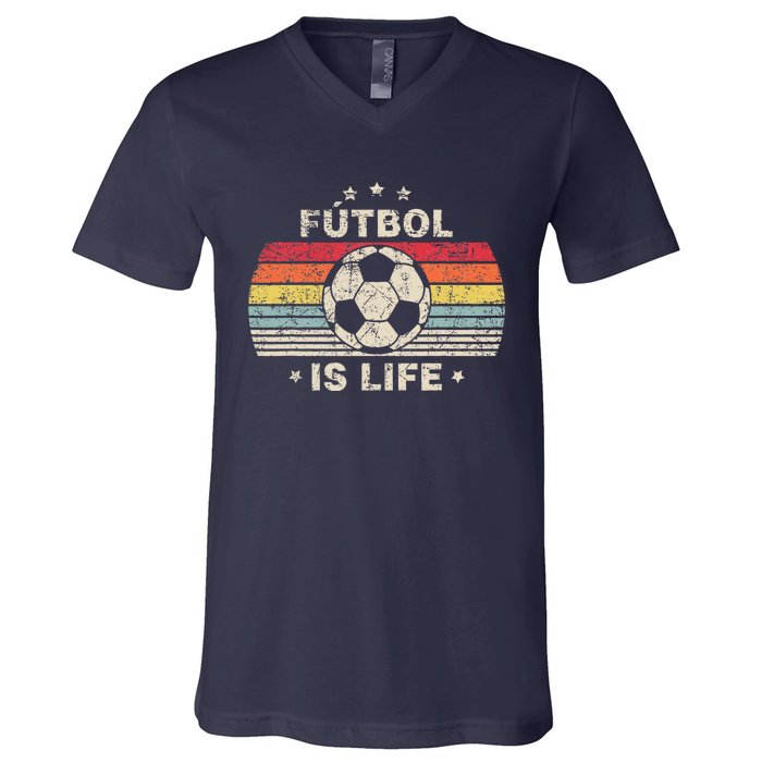 Futbol Is Life Football Lover Soccer Funny Vintage V-Neck T-Shirt