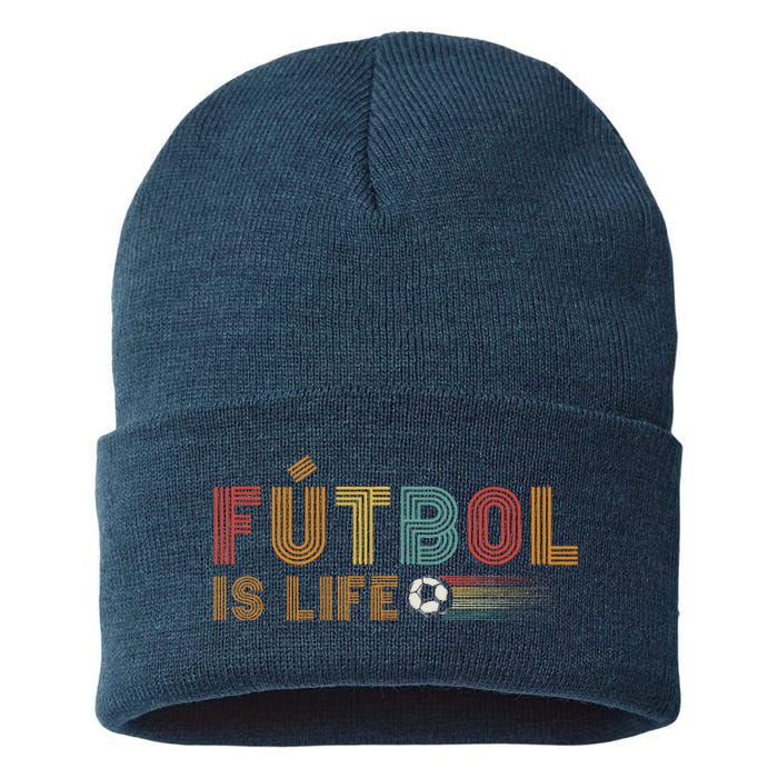 Futbol Is Life Football Lover Soccer Funny Vintage Sustainable Knit Beanie