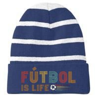 Futbol Is Life Football Lover Soccer Funny Vintage Striped Beanie with Solid Band