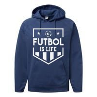 FúTbol Is Life Funny Vintage Football Lover Soccer Performance Fleece Hoodie