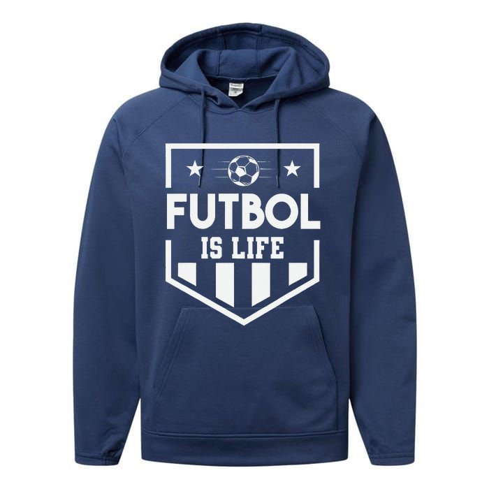 FúTbol Is Life Funny Vintage Football Lover Soccer Performance Fleece Hoodie