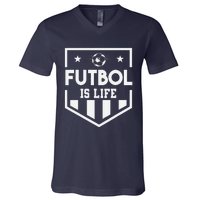 FúTbol Is Life Funny Vintage Football Lover Soccer V-Neck T-Shirt