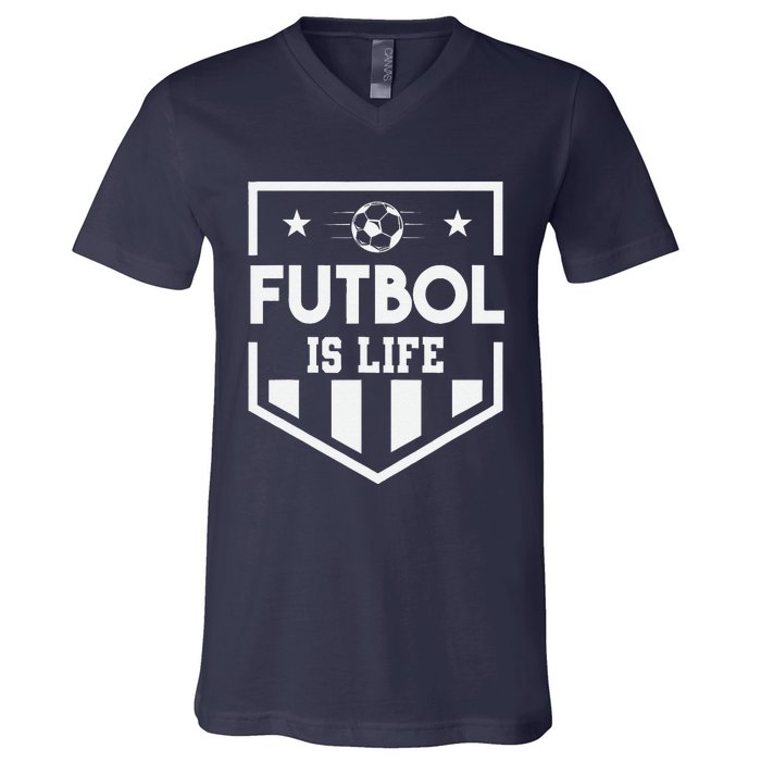 FúTbol Is Life Funny Vintage Football Lover Soccer V-Neck T-Shirt