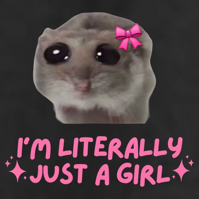 Funny IM Literally Just A Girl Sad Hamster Meme 7 Panel Mesh Trucker Snapback Hat