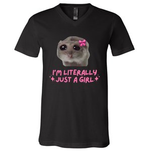 Funny IM Literally Just A Girl Sad Hamster Meme V-Neck T-Shirt