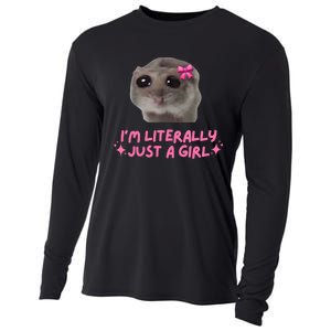 Funny IM Literally Just A Girl Sad Hamster Meme Cooling Performance Long Sleeve Crew