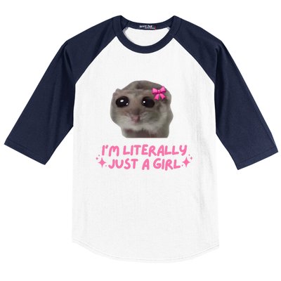 Funny IM Literally Just A Girl Sad Hamster Meme Baseball Sleeve Shirt