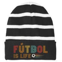 Futbol Is Life Football Lover Soccer Funny Vintage Striped Beanie with Solid Band