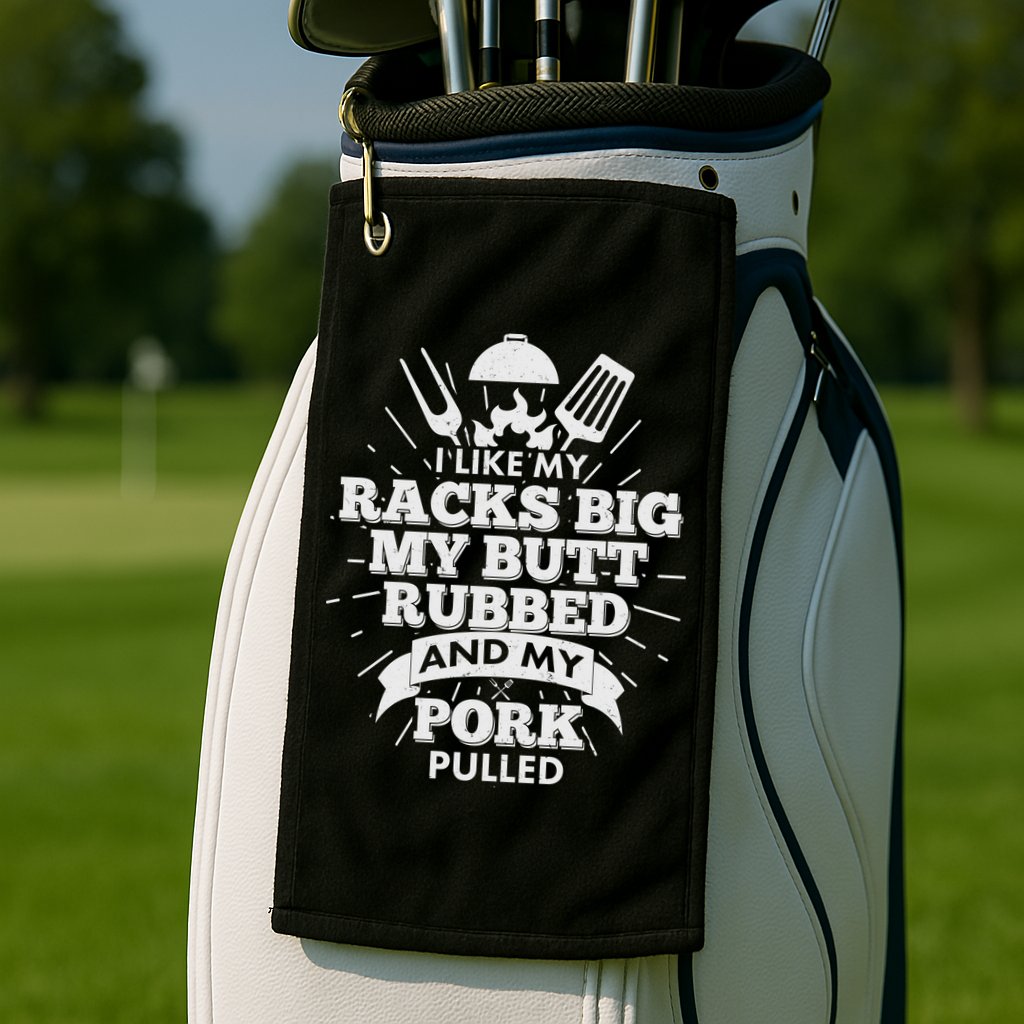 Funny I Like My Racks Big Butt Rubbed And Pork Pulled Golf Towel