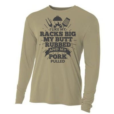 Funny I Like My Racks Big Butt Rubbed And Pork Pulled Cooling Performance Long Sleeve Crew