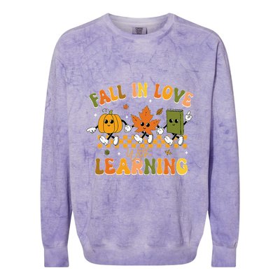 Fall In Love With Learning Retro Pumpkin Thanksgiving Colorblast Crewneck Sweatshirt