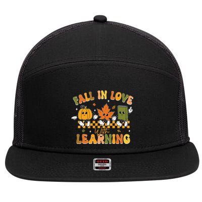 Fall In Love With Learning Retro Pumpkin Thanksgiving 7 Panel Mesh Trucker Snapback Hat