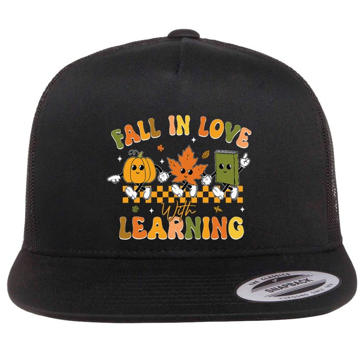 Fall In Love With Learning Retro Pumpkin Thanksgiving Flat Bill Trucker Hat