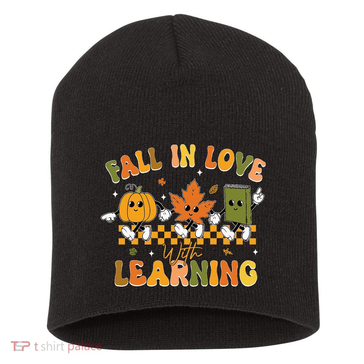 Fall In Love With Learning Retro Pumpkin Thanksgiving Short Acrylic Beanie
