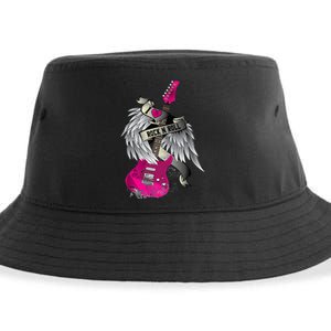 Funny I Love Rock And Roll Guitar Angel Wings Sustainable Bucket Hat