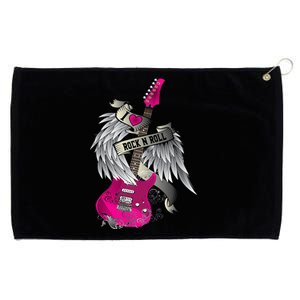 Funny I Love Rock And Roll Guitar Angel Wings Grommeted Golf Towel