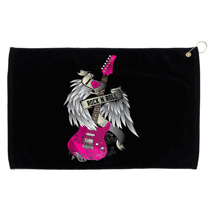 Funny I Love Rock And Roll Guitar Angel Wings Grommeted Golf Towel