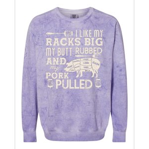 Funny I Like My Racks Big Butt Rubbed And Pork Pulled Meat Cut Lines Colorblast Crewneck Sweatshirt