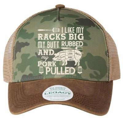 Funny I Like My Racks Big Butt Rubbed And Pork Pulled Meat Cut Lines Legacy Tie Dye Trucker Hat