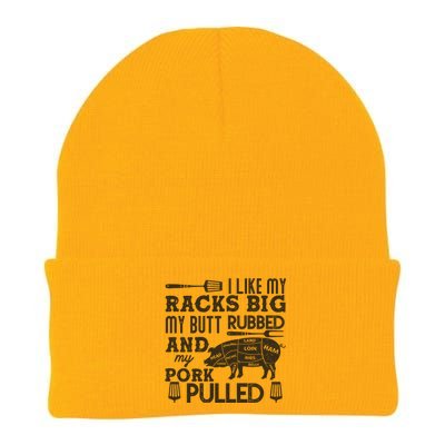 Funny I Like My Racks Big Butt Rubbed And Pork Pulled Meat Cut Lines Knit Cap Winter Beanie