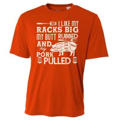 Funny I Like My Racks Big Butt Rubbed And Pork Pulled Meat Cut Lines Cooling Performance Crew T-Shirt