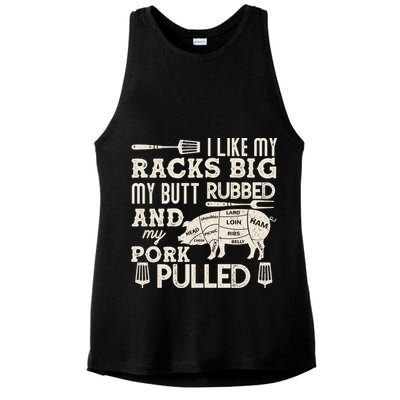 Funny I Like My Racks Big Butt Rubbed And Pork Pulled Meat Cut Lines Ladies PosiCharge Tri-Blend Wicking Tank