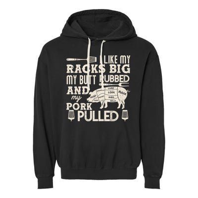 Funny I Like My Racks Big Butt Rubbed And Pork Pulled Meat Cut Lines Garment-Dyed Fleece Hoodie