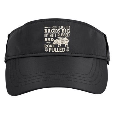 Funny I Like My Racks Big Butt Rubbed And Pork Pulled Meat Cut Lines Adult Drive Performance Visor