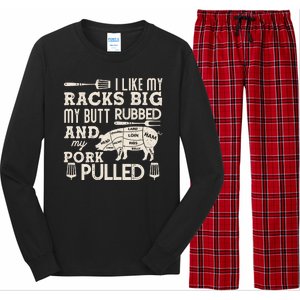 Funny I Like My Racks Big Butt Rubbed And Pork Pulled Meat Cut Lines Long Sleeve Pajama Set