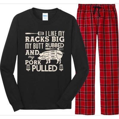 Funny I Like My Racks Big Butt Rubbed And Pork Pulled Meat Cut Lines Long Sleeve Pajama Set