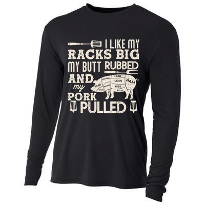 Funny I Like My Racks Big Butt Rubbed And Pork Pulled Meat Cut Lines Cooling Performance Long Sleeve Crew