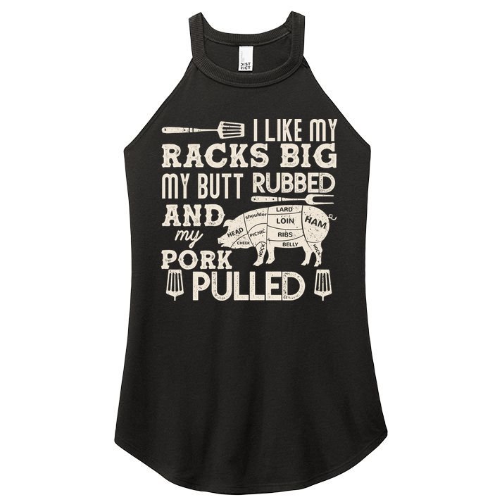 Funny I Like My Racks Big Butt Rubbed And Pork Pulled Meat Cut Lines Women's Perfect Tri Rocker Tank