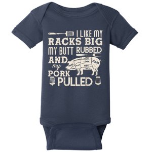 Funny I Like My Racks Big Butt Rubbed And Pork Pulled Meat Cut Lines Baby Bodysuit