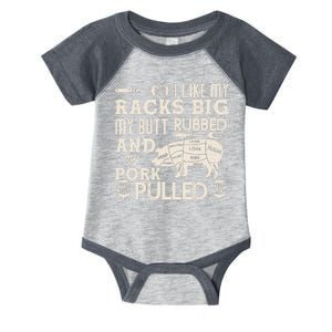 Funny I Like My Racks Big Butt Rubbed And Pork Pulled Meat Cut Lines Infant Baby Jersey Bodysuit