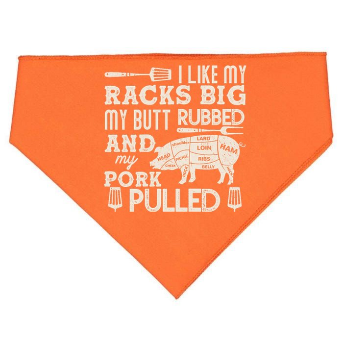 Funny I Like My Racks Big Butt Rubbed And Pork Pulled Meat Cut Lines USA-Made Doggie Bandana