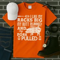 Funny I Like My Racks Big Butt Rubbed And Pork Pulled Meat Cut Lines Tall T-Shirt