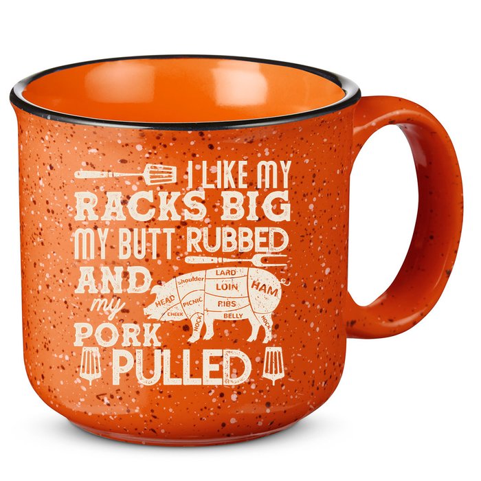 Funny I Like My Racks Big Butt Rubbed And Pork Pulled Meat Cut Lines 15oz Campfire Ceramic Mug