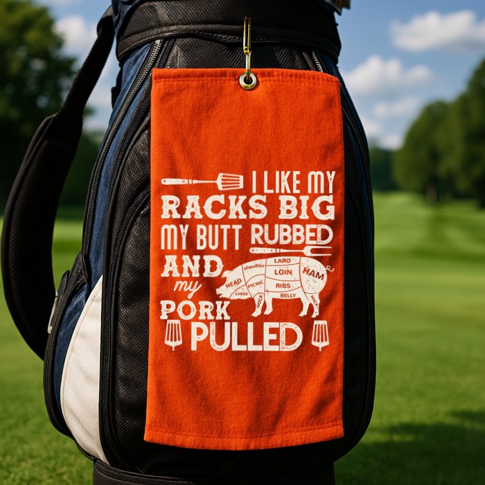 Funny I Like My Racks Big Butt Rubbed And Pork Pulled Meat Cut Lines Golf Towel