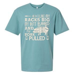 Funny I Like My Racks Big Butt Rubbed And Pork Pulled Meat Cut Lines Sueded Cloud Jersey T-Shirt