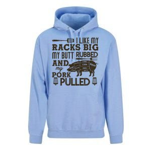 Funny I Like My Racks Big Butt Rubbed And Pork Pulled Meat Cut Lines Unisex Surf Hoodie