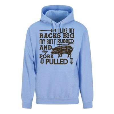 Funny I Like My Racks Big Butt Rubbed And Pork Pulled Meat Cut Lines Unisex Surf Hoodie