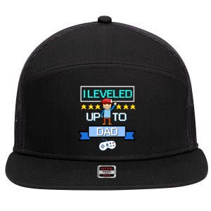 Funny I Leveled Up To Dad Retro Daddy Gamer Pixel Video Game Cool Gift 7 Panel Mesh Trucker Snapback Hat